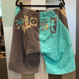 LOST Y2K Men's Gray and Teal Board Shorts